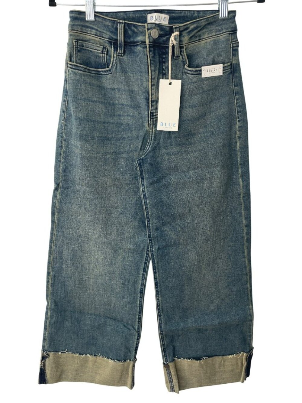 Blue Artemis Baggy Flare Cuffed Medium Wash Cotton Denim Jeans Wmn's Size 0 NWT